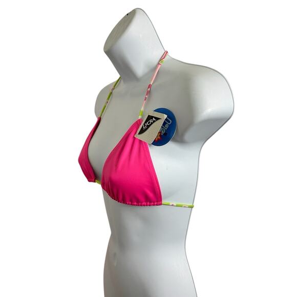 Akua Blue Pink Triangle Bikini Top Sz Small L Back Ties Swim Top Swimwear New - Picture 2 of 6